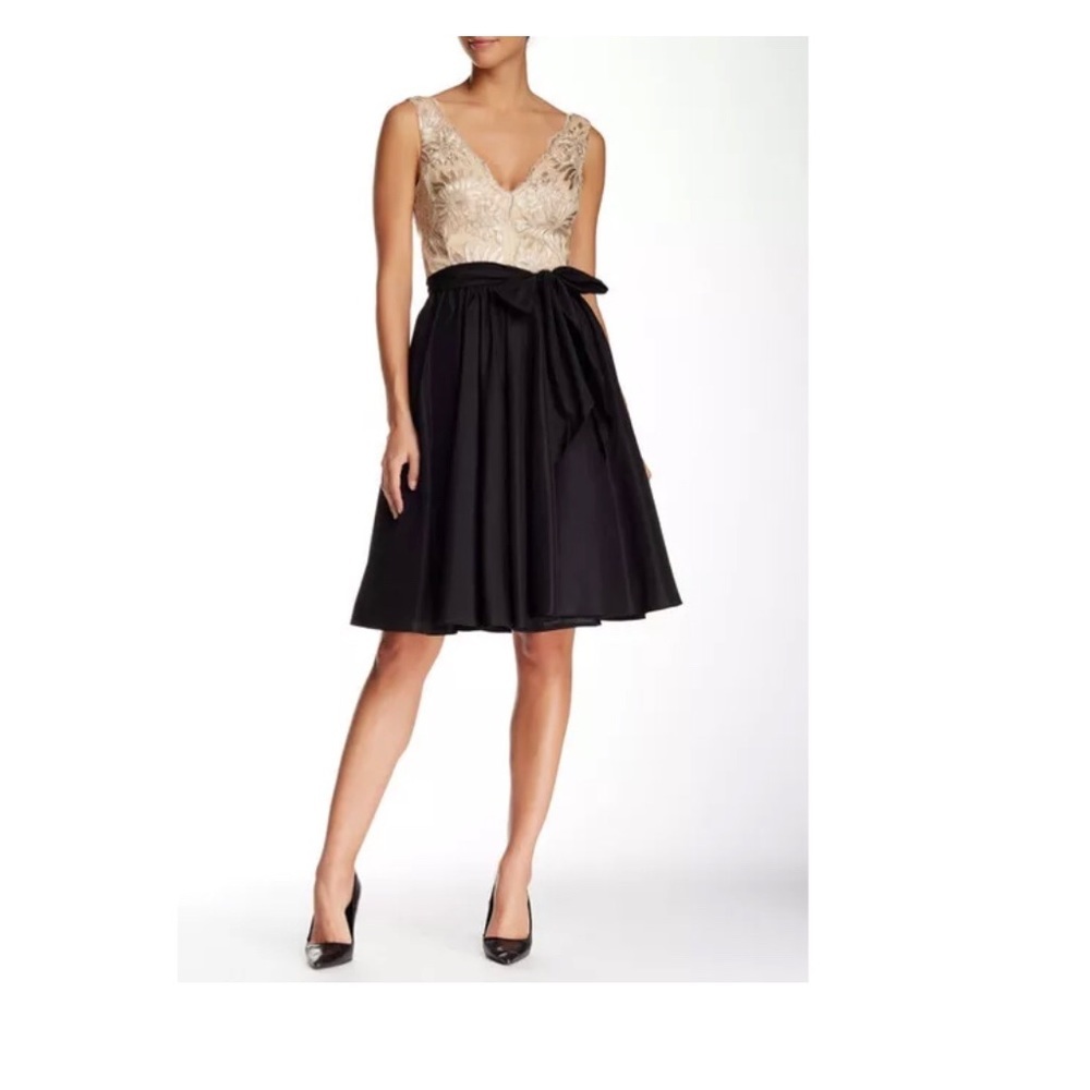 NWT‎ $418 Vera Wang Sleeveless V-Neck Lace & Taffeta Flare Dress [SZ 6 ] e48